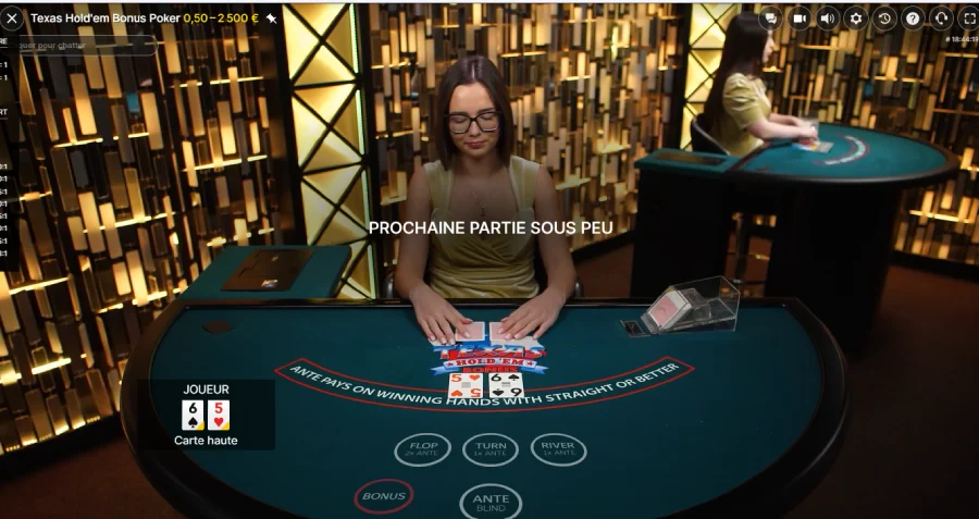 Capture d'écran d'une partie de poker en direct