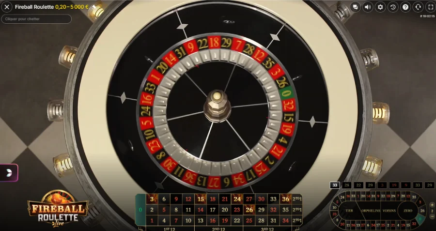 Capture d'écran d'une partie de roulette en direct