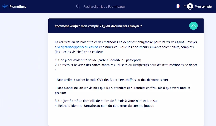 processus du retrait avec un bonus sans dépot étape 2