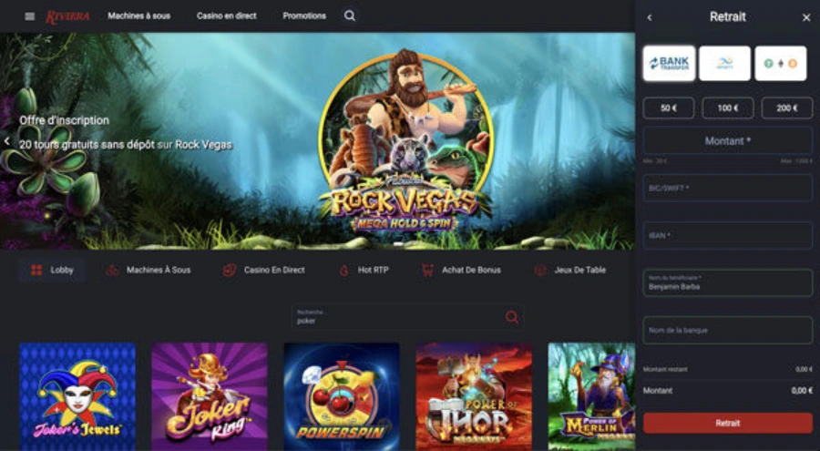 capture d'écran retrait riviera casino