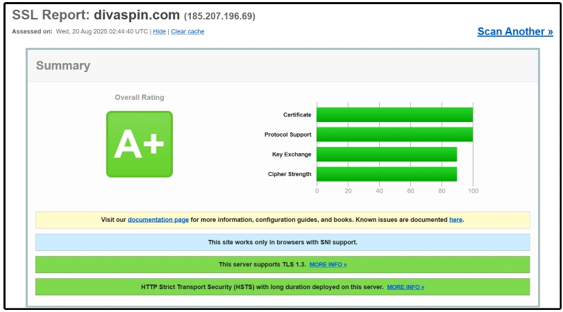 Capture d'écran de la sécurité sur DivaSpin