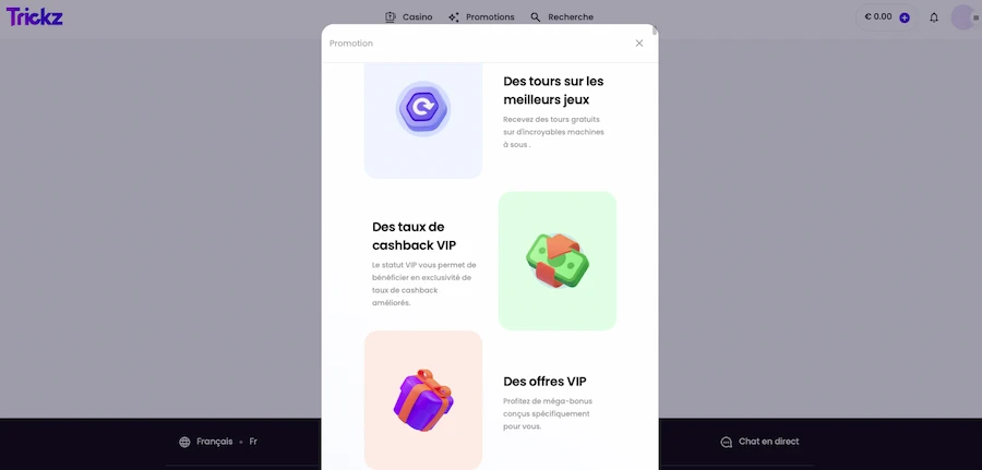 programme vip sur Trickz Casino