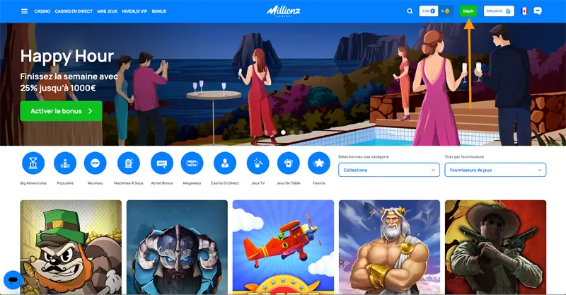 dépôt étape 1 millionz casino