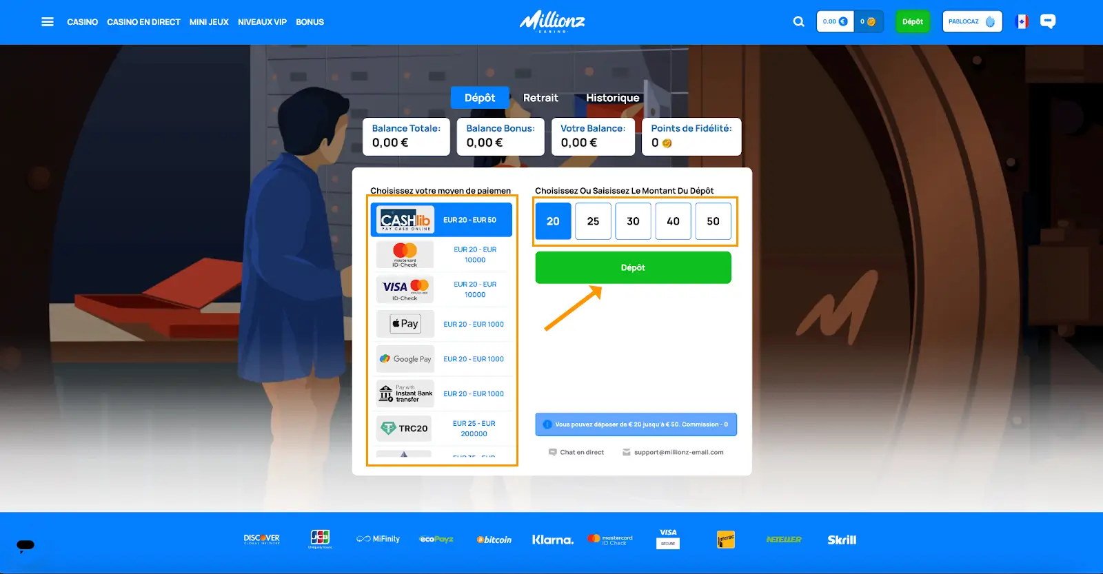 dépôt étape 2 millionz casino