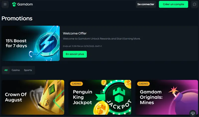 gamdom dépôt minimum de 1 €