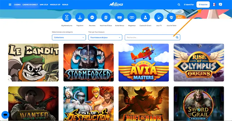 inscription étape 1 millionz casino