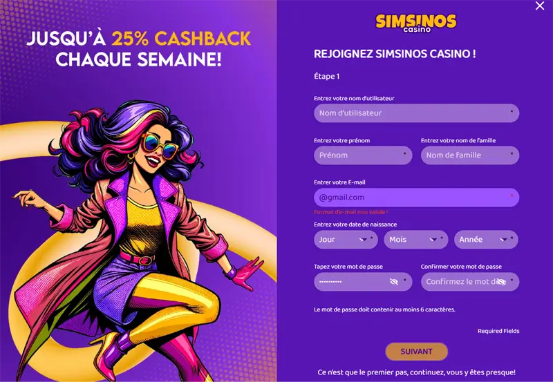 inscription étape 3 simsinos