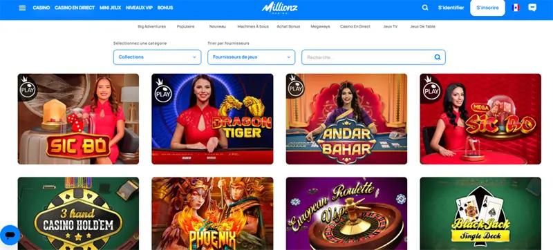 jeux de table millionz casino