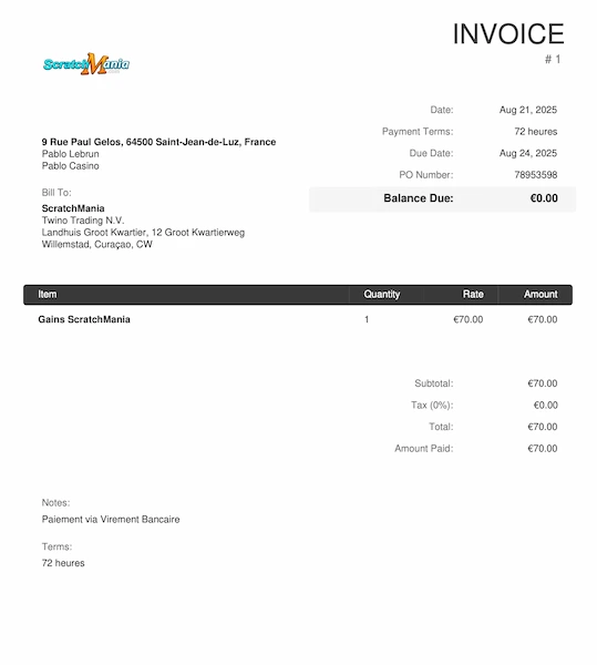 Preuve de retrait – Scratchmania