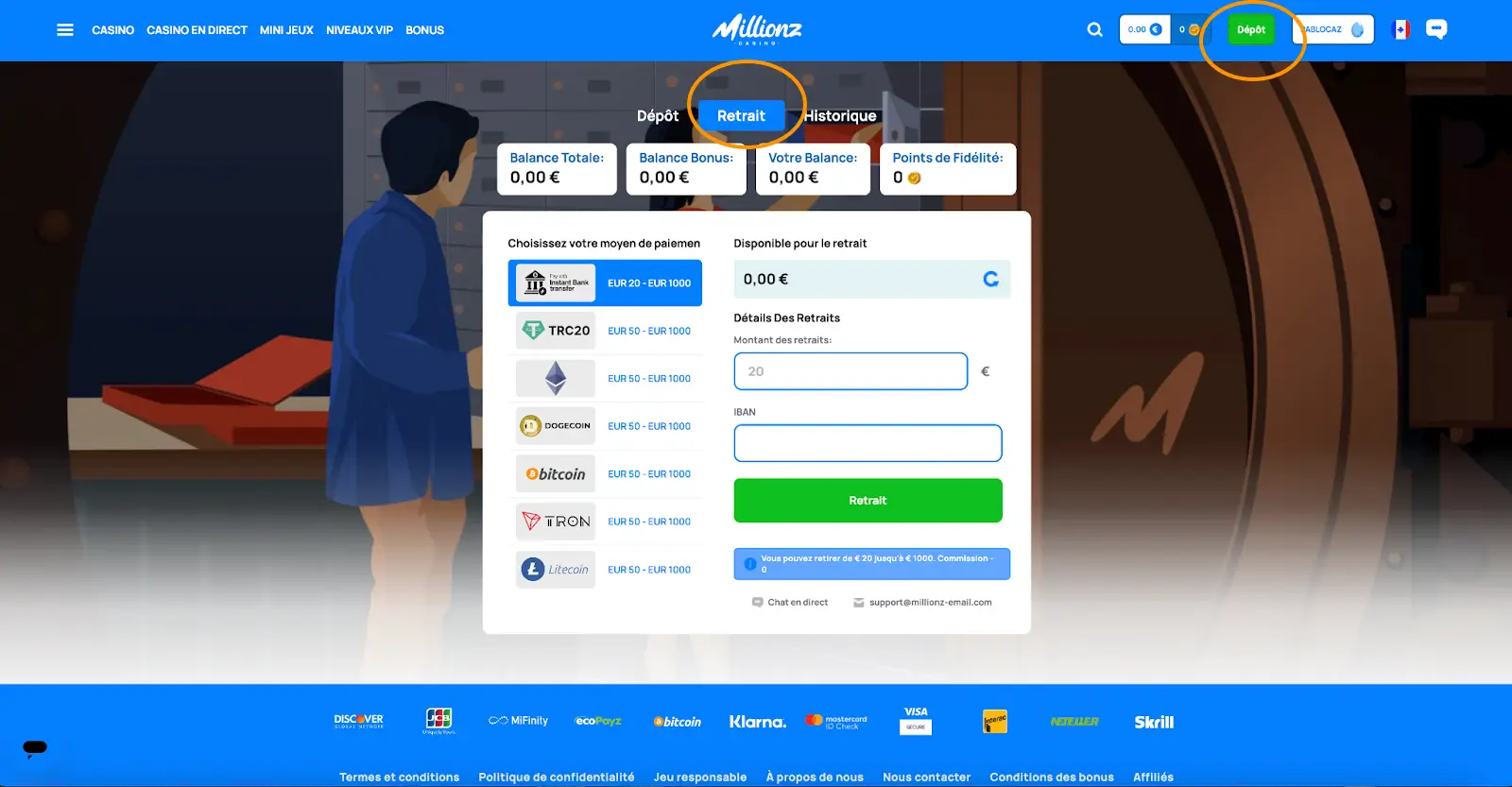 retrait étape 1 millionz casino