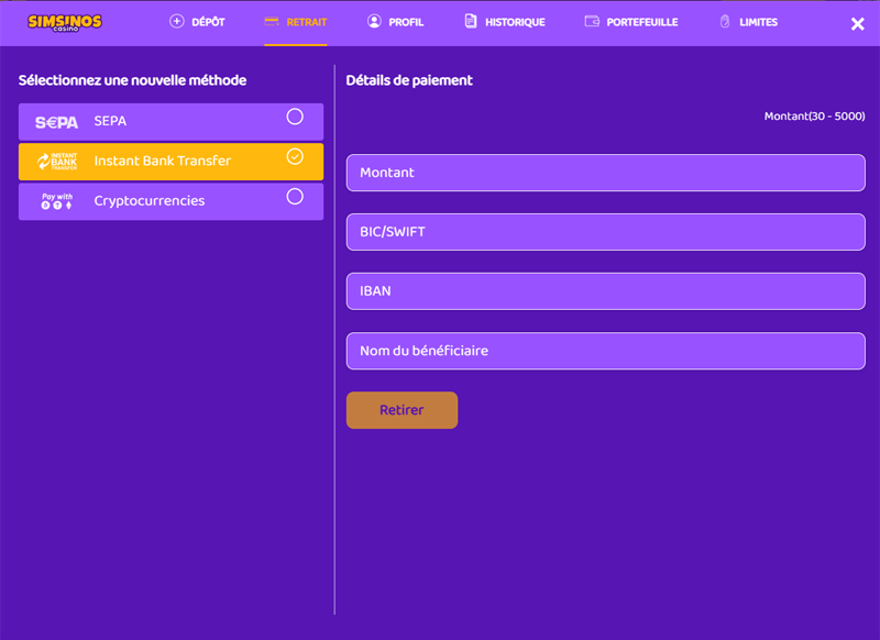 retrait étape 2 simsinos