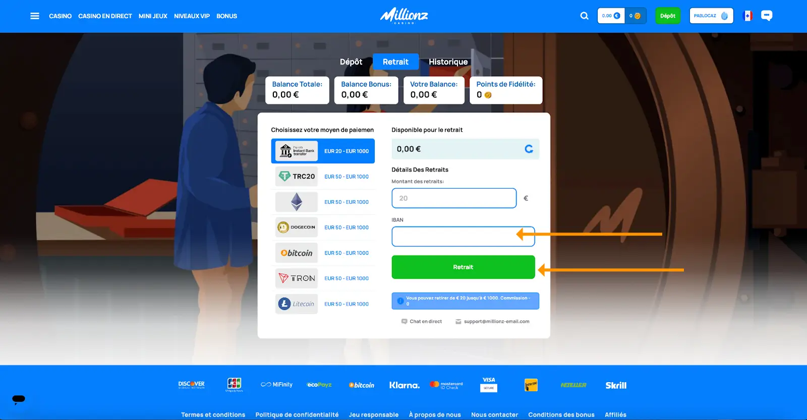 retrait étape 3 millionz casino