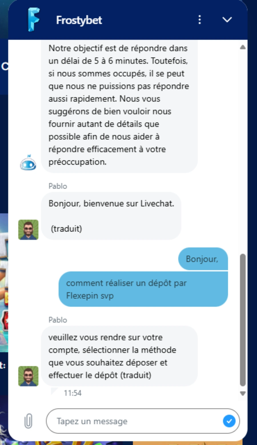 Assistance client de Frostybet