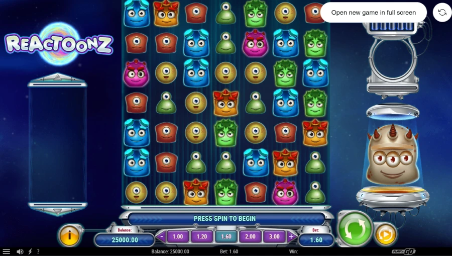 Capture d'écran interface Reactoonz