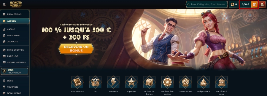 Dépôt sur Monsterwin étape1