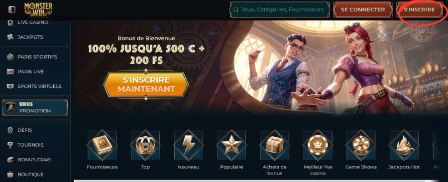 Inscription Monsterwin étape1