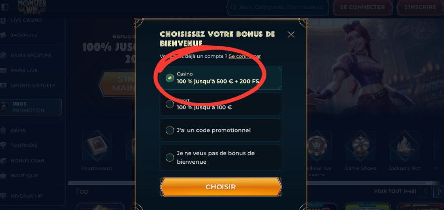 Inscription Monsterwin étape2