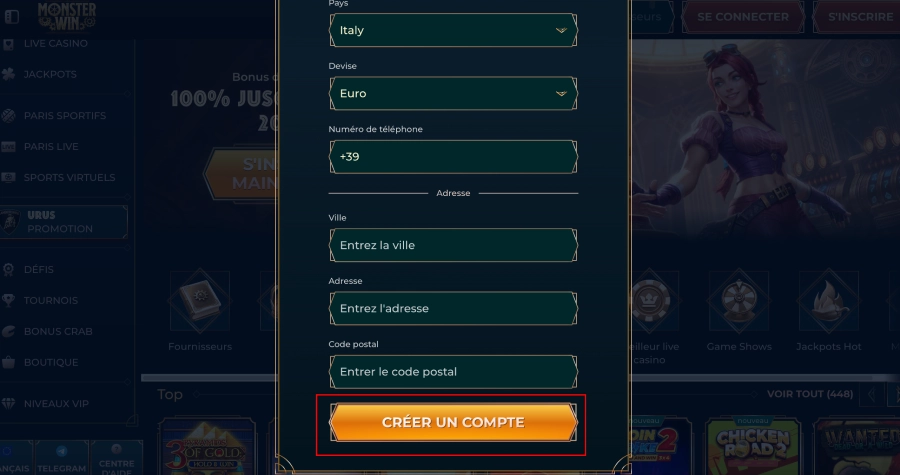 Inscription Monsterwin étape4