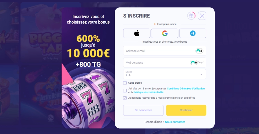 Inscription sur IgoBet Casino étape1