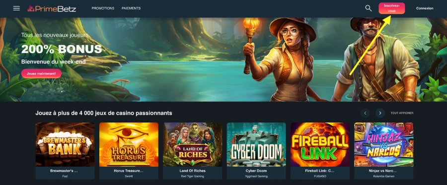 Inscription sur PrimeBetz étape1