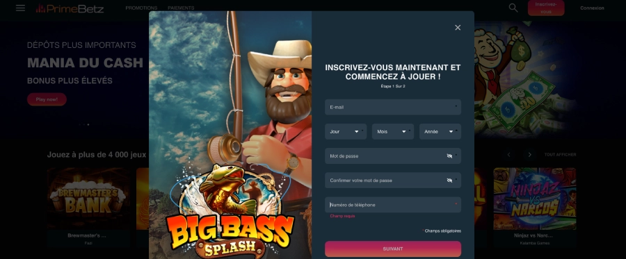 Inscription sur PrimeBetz étape2