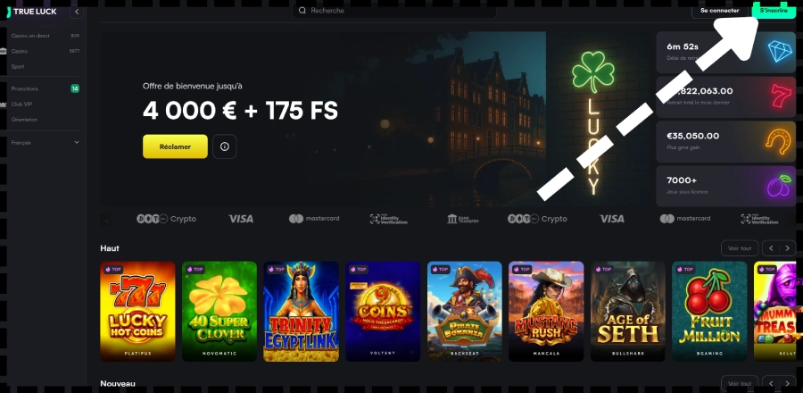 Inscription sur TrueLuck étape1