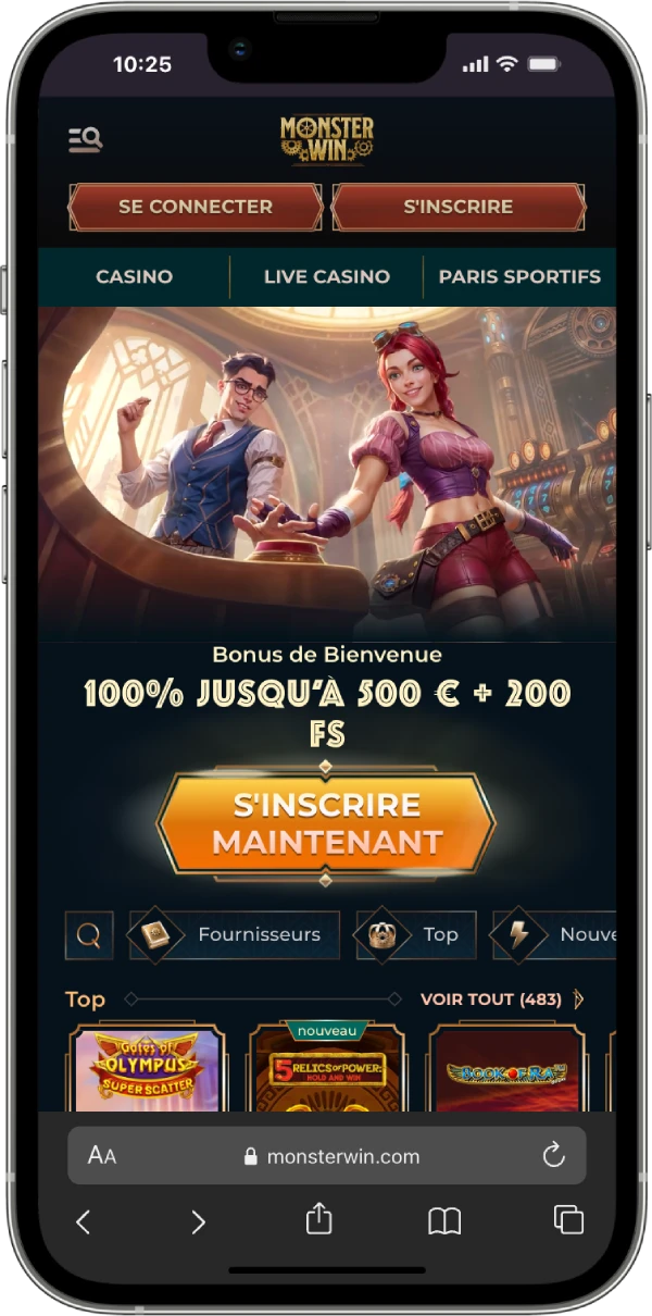 Interface Monsterwin sur mobile