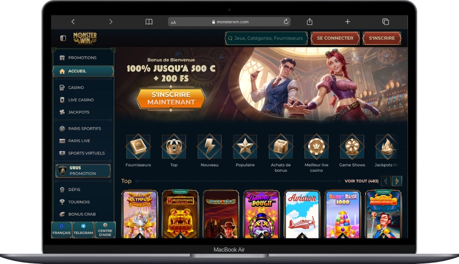 Interface Monsterwin sur ordinateur