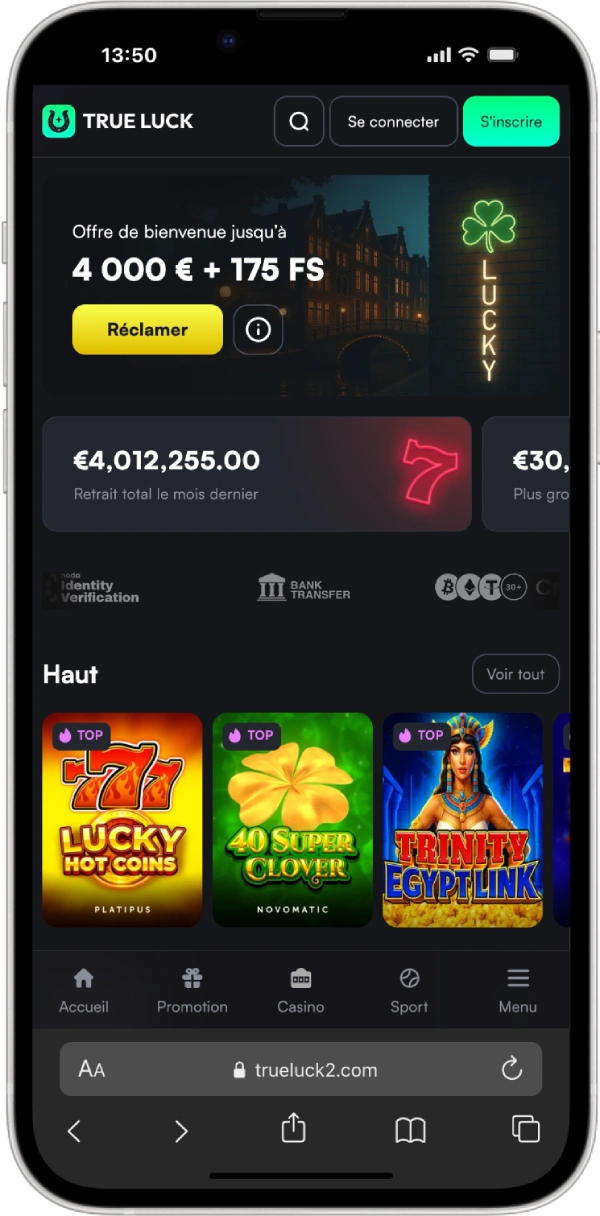 Interface mobile TrueLuck Casino
