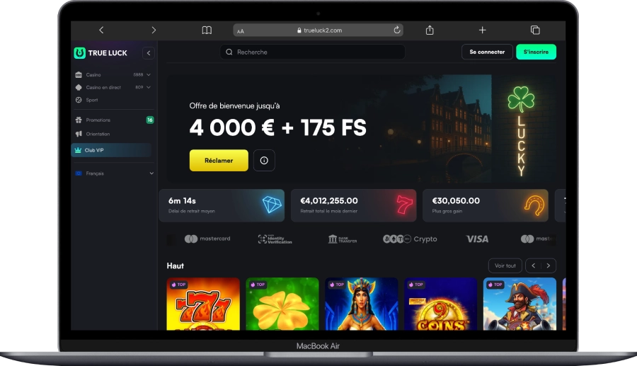 Interface ordinateur TrueLuck Casino