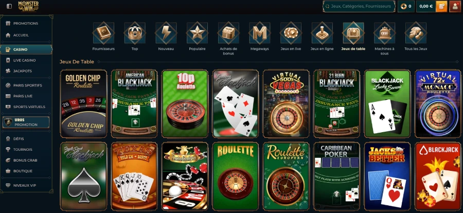 Les jeux de table sur Monsterwin