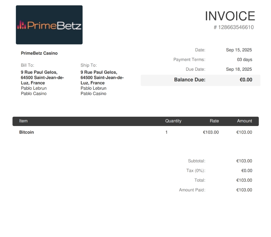 Preuve de retrait sur PrimeBetz