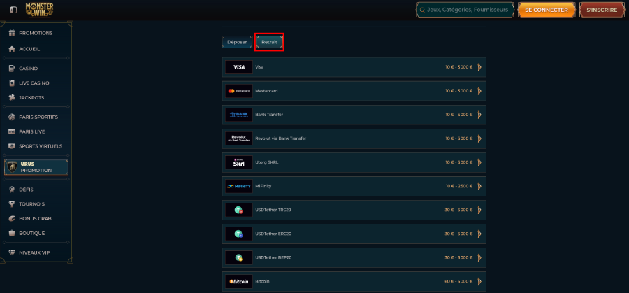 Retrait sur Monsterwin étape1