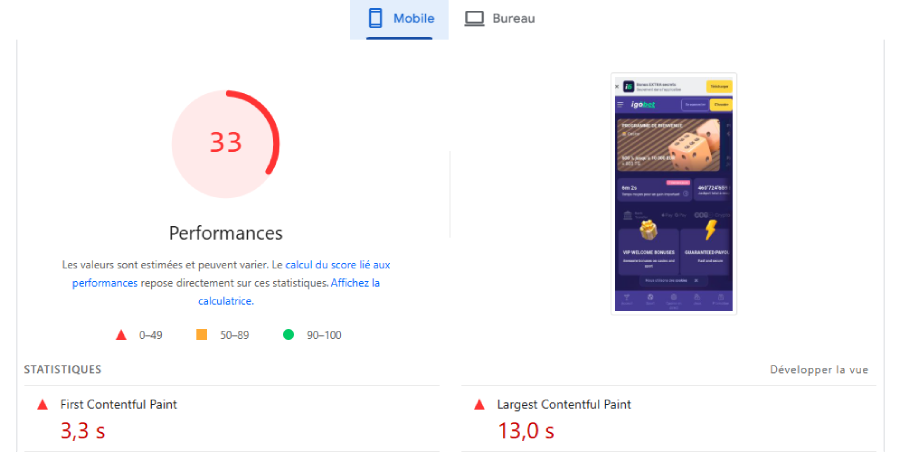 Version mobile de IgoBet Casino