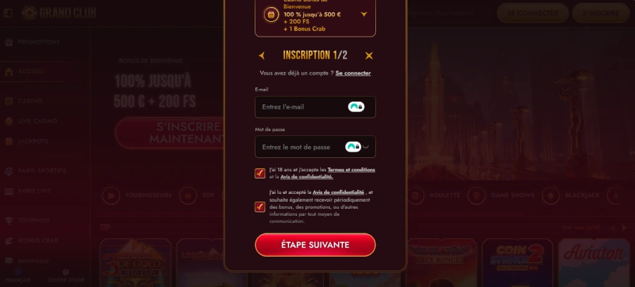 Inscription étape 3 Grandclub