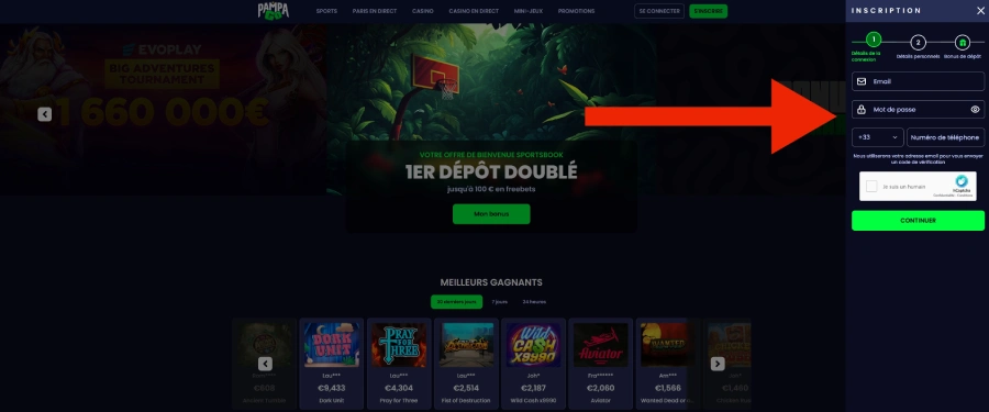 Inscription étape 2 sur Pampago