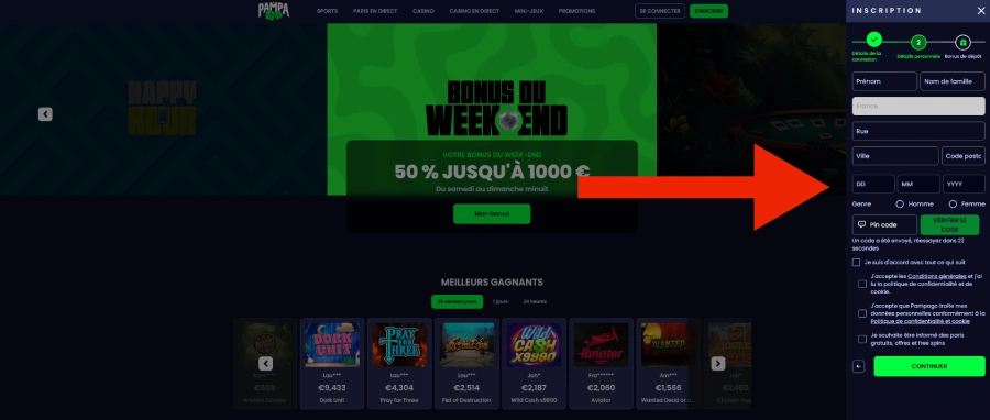 Inscription étape 3 sur Pampago