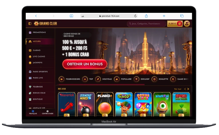 Interface de Grandclub sur ordinateur