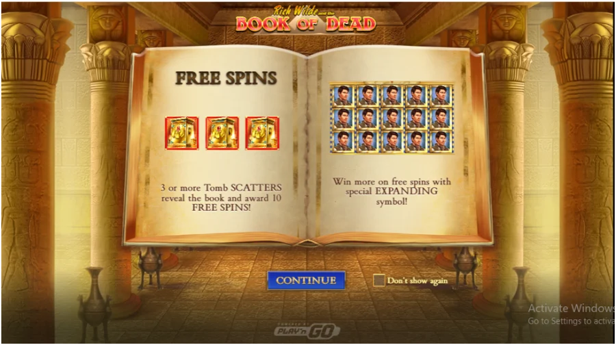 Interface de la machine à sous Book of Dead