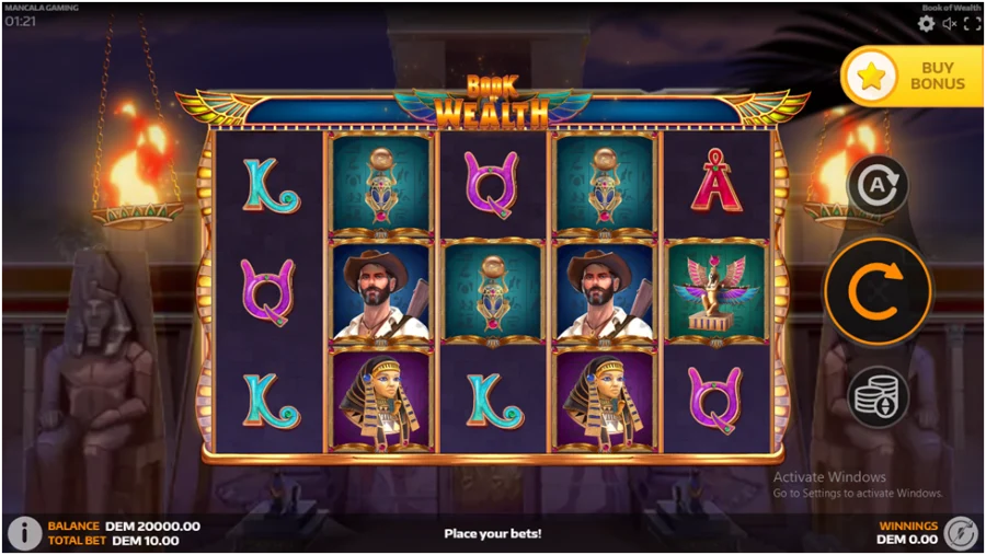 Interface de la machine à sous Book of Wealth