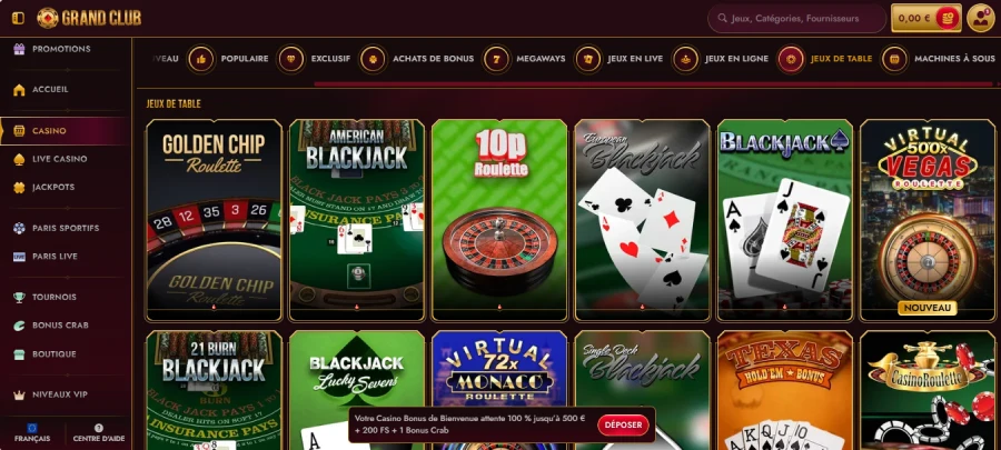 Jeux de table sur Grandclub