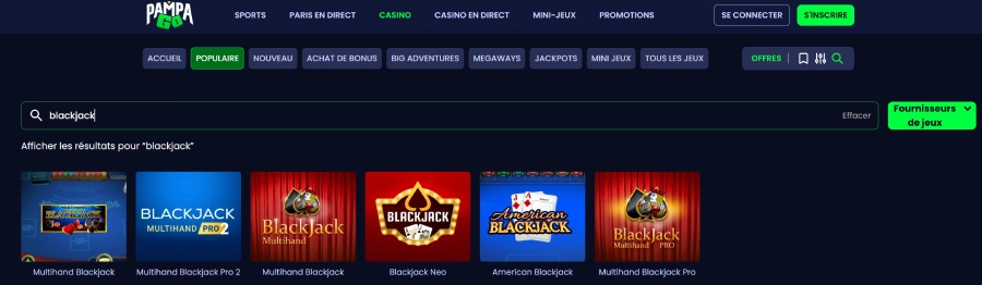 Capture d'écran des jeux de table sur Pampago