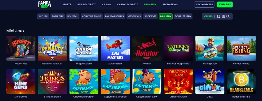 Capture d'écran des mini jeux sur Pampago