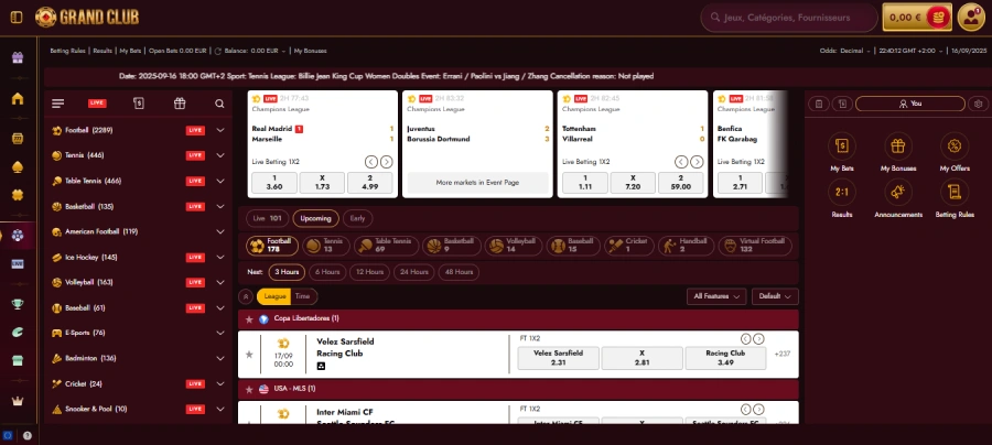 Paris sportifs sur Grandclub