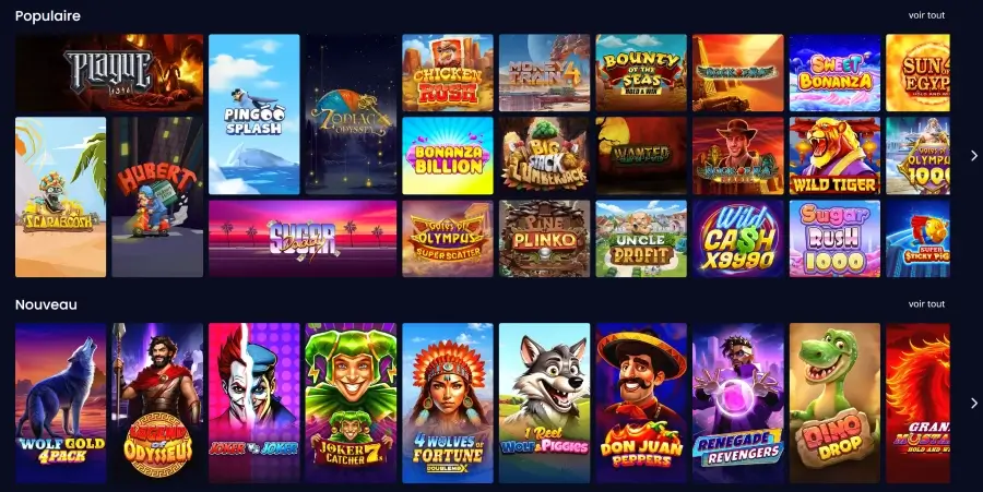 Capture d'écran des machines à sous sur Pampago