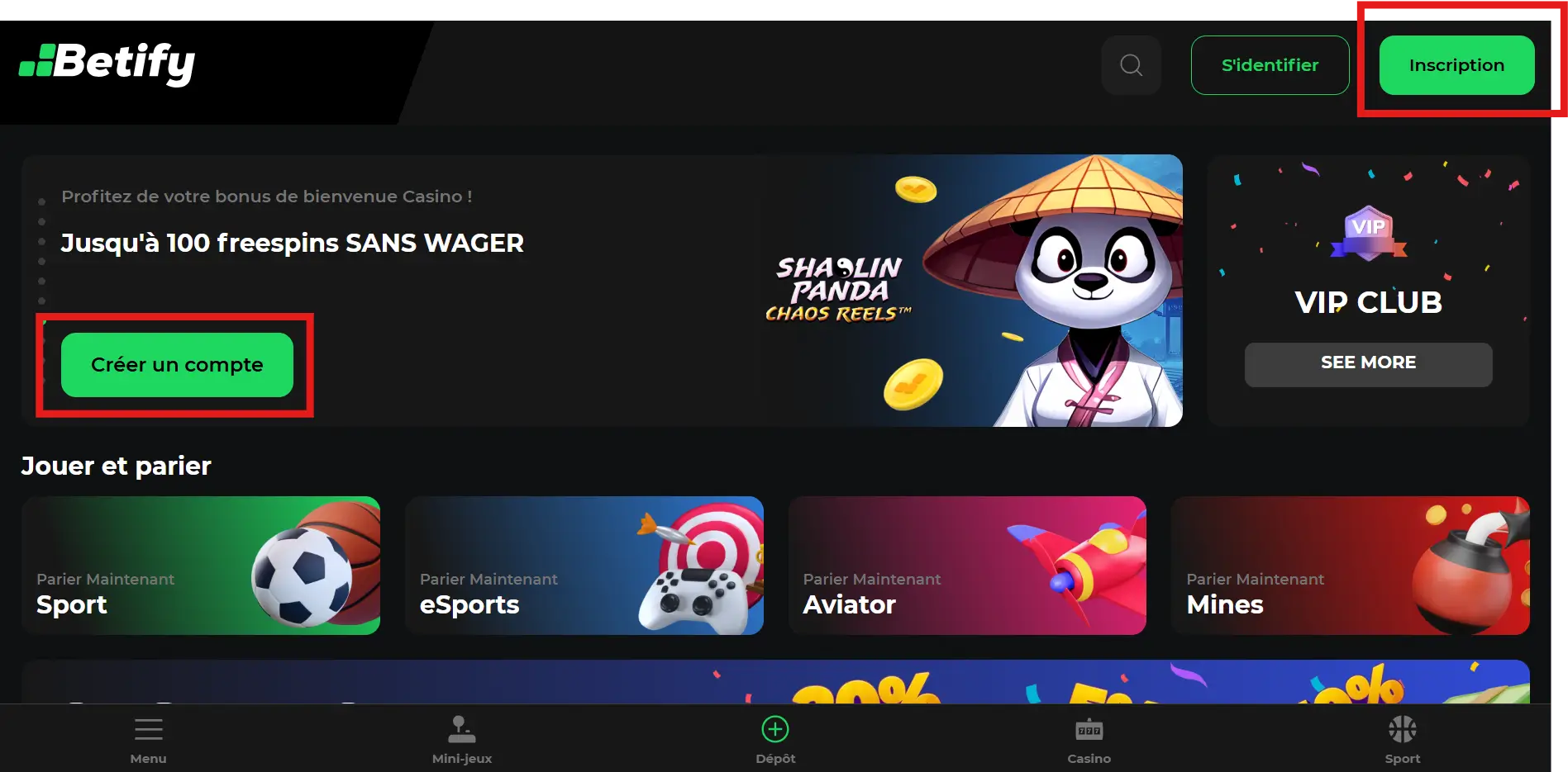 faire un dépôt sur betify étape 1