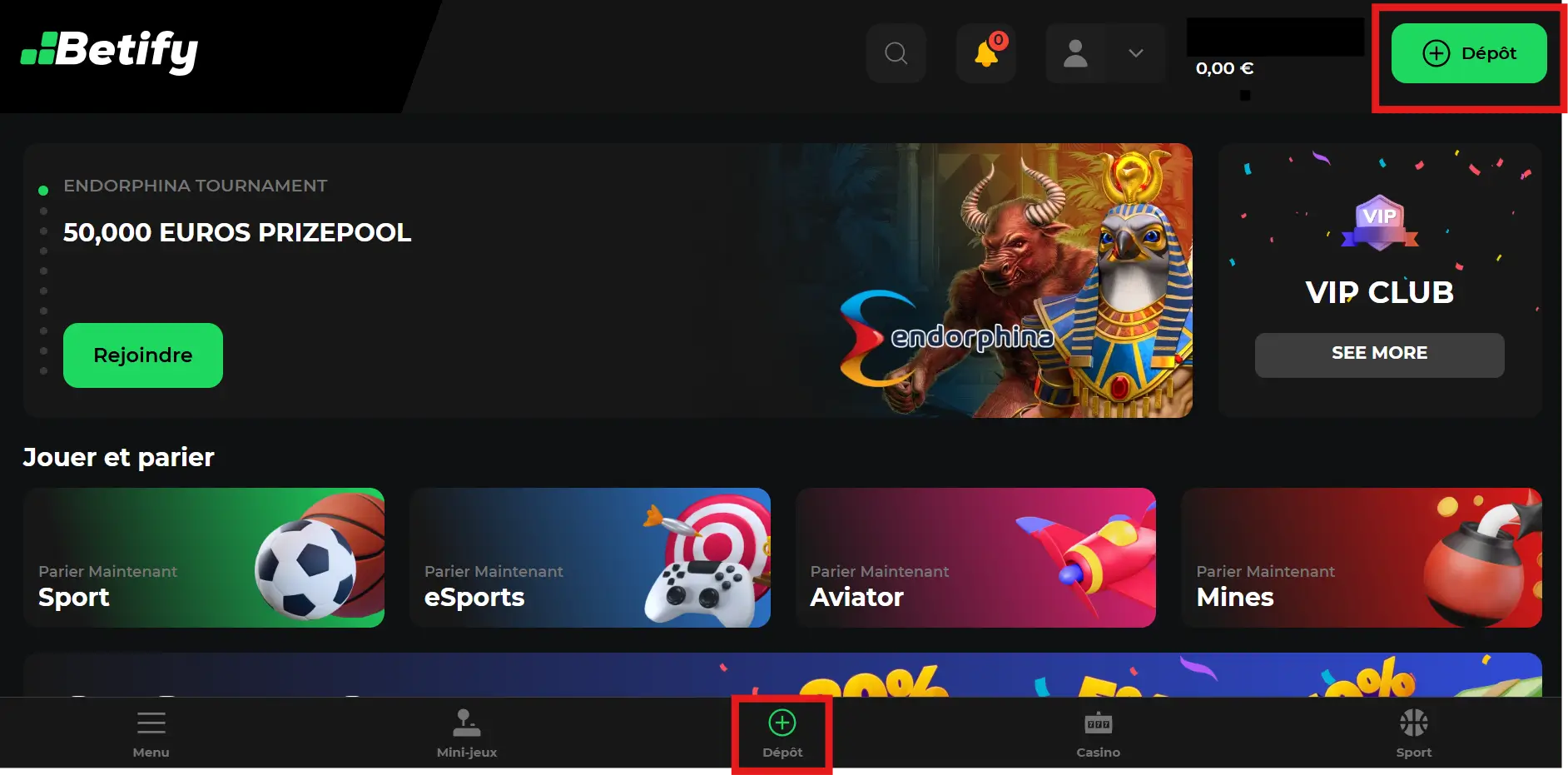 faire un dépôt sur betify étape 2