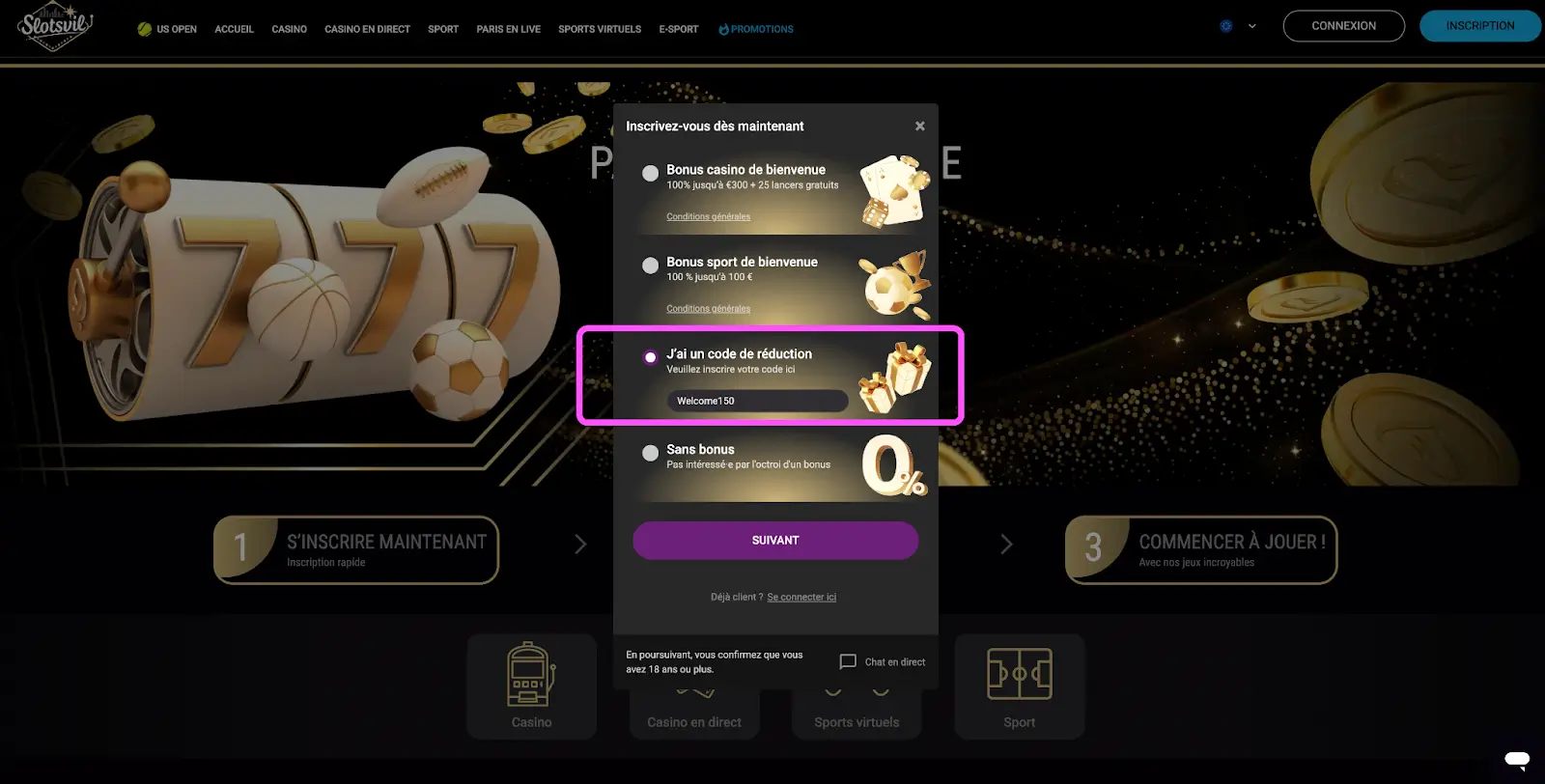 étape 2 activer bonus 300