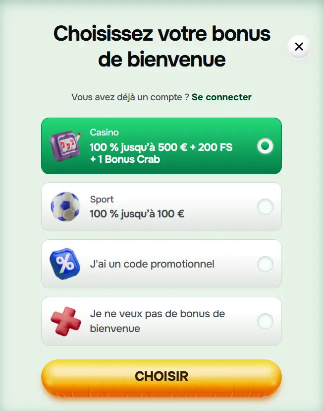 étape 2 inscription casinolo