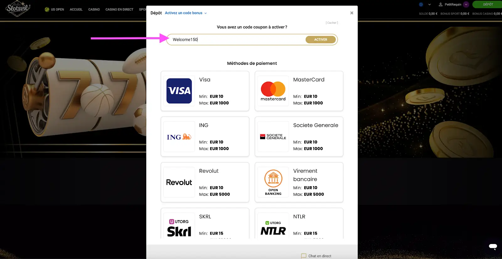 étape 3 activer bonus 300